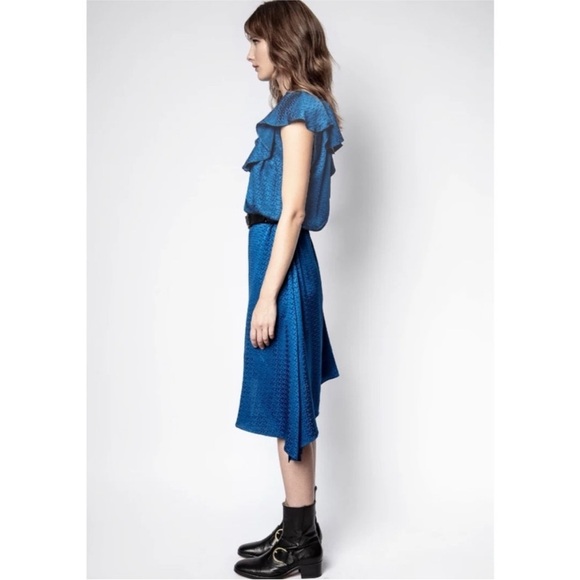 Zadig& Voltaire asymmetric navy blue 100% silk dress RUNWAY PIECE NWT - Picture 6 of 13